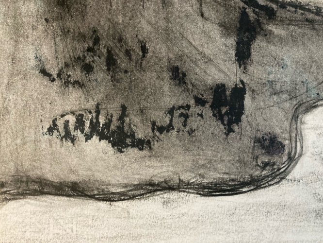 Dessin Fusain Papier Paysage Abstrait 1980 Abstraction Art Craie Grasse