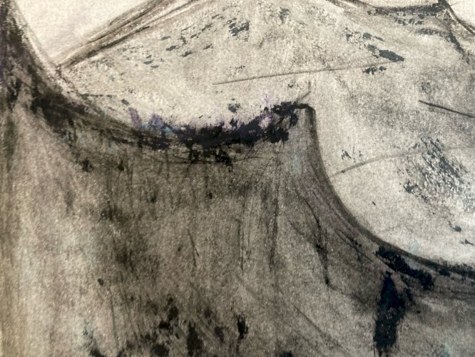 Dessin Fusain Papier Paysage Abstrait 1980 Abstraction Art Craie Grasse