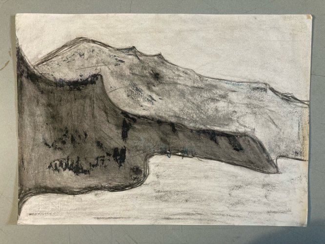 Dessin Fusain Papier Paysage Abstrait 1980 Abstraction Art Craie Grasse