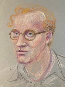 Dessin Fusain  portrait Homme Tête Visage Art Contemporain 1980 Buste