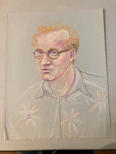 Dessin Fusain  portrait Homme Tête Visage Art Contemporain 1980 Buste