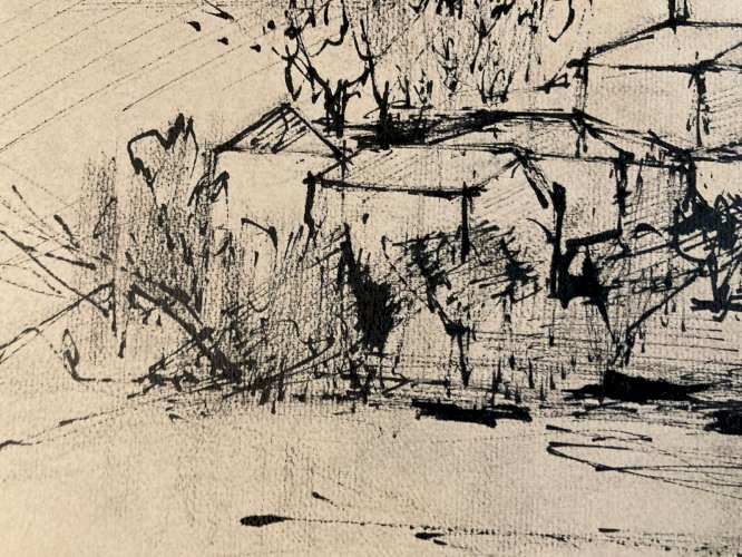 Dessin Fusain Village Cubiste Post Cubisme Papier 1960 Provence Arbre Art