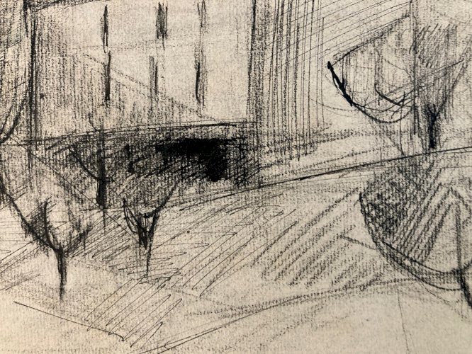 Dessin Fusain Village Cubiste Post Cubisme Papier 1960 Provence Campagne