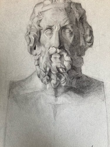 dessin fusain XIXe Barbe Ancien tete buste Homme Sculpté a identifier