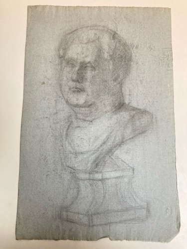 dessin fusain XIXe Barbe Ancien tete buste Homme Sculpté a identifier