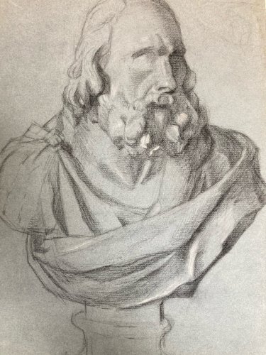 dessin fusain XIXe Barbe tete buste Homme Sculpté a identifier Ancien