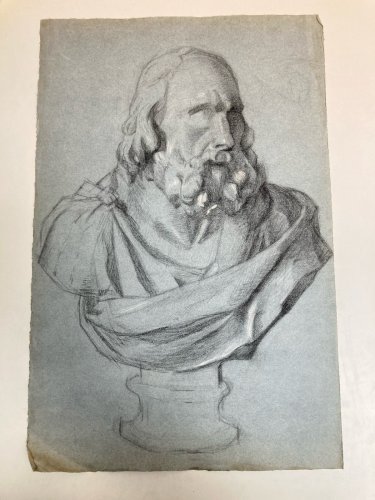 dessin fusain XIXe Barbe tete buste Homme Sculpté a identifier Ancien