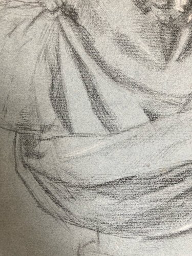 dessin fusain XIXe Barbe tete buste Homme Sculpté a identifier Ancien