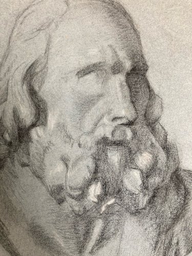 dessin fusain XIXe Barbe tete buste Homme Sculpté a identifier Ancien