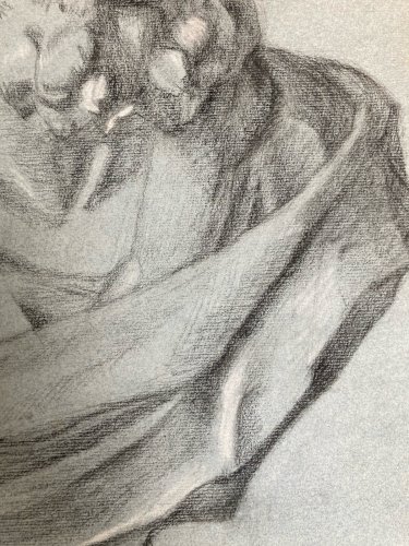 dessin fusain XIXe Barbe tete buste Homme Sculpté a identifier Ancien