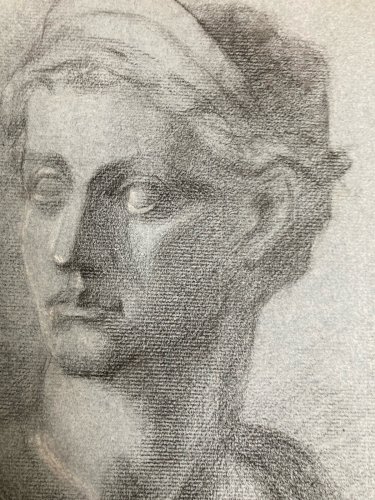 dessin fusain XIXe Femme Sculpture a identifier Ancien Torse Nu Grèce