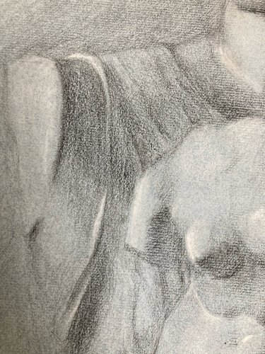 dessin fusain XIXe Femme Sculpture a identifier Ancien Torse Nu Grèce