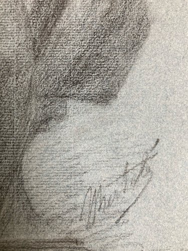 dessin fusain XIXe Femme Sculpture a identifier Ancien Torse Nu Grèce