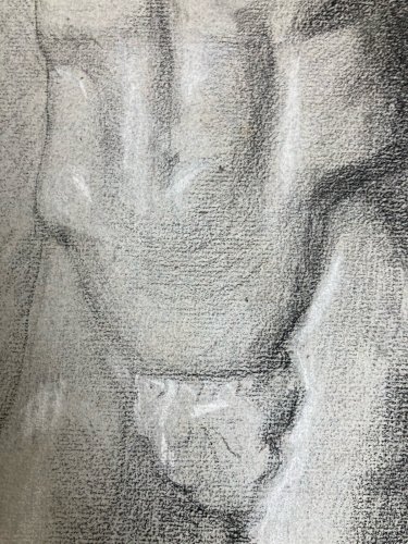 dessin fusain XIXe Homme Sculpture a identifier Ancien Torse Nu Grèce