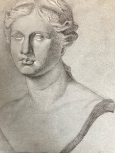 dessin fusain XIXe Pied tete buste Femme Sculpture a identifier Ancien