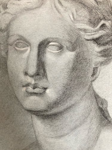 dessin fusain XIXe Pied tete buste Femme Sculpture a identifier Ancien