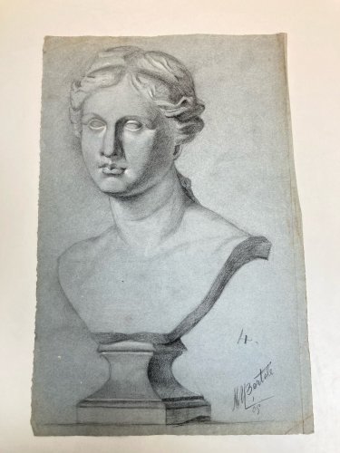 dessin fusain XIXe Pied tete buste Femme Sculpture a identifier Ancien