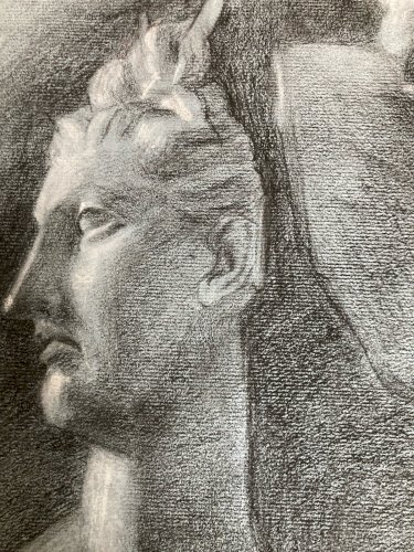 dessin fusain XIXe Pied tete buste Homme Sculpture a identifier Ancien