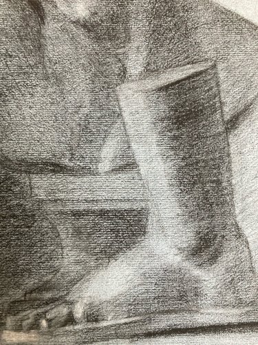 dessin fusain XIXe Pied tete buste Homme Sculpture a identifier Ancien