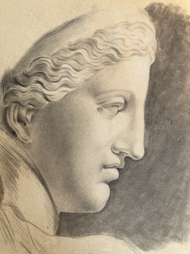 dessin fusain XIXe tete buste Femme Sculpture a identifier Ancien Tête