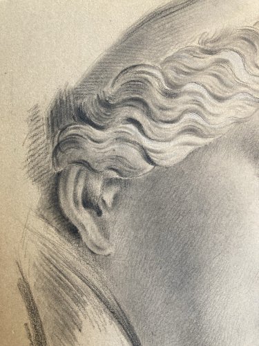 dessin fusain XIXe tete buste Femme Sculpture a identifier Ancien Tête
