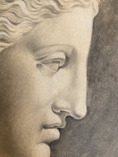 dessin fusain XIXe tete buste Femme Sculpture a identifier Ancien Tête