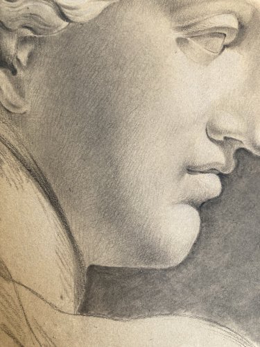 dessin fusain XIXe tete buste Femme Sculpture a identifier Ancien Tête