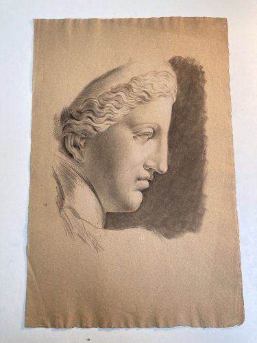 dessin fusain XIXe tete buste Femme Sculpture a identifier Ancien Tête