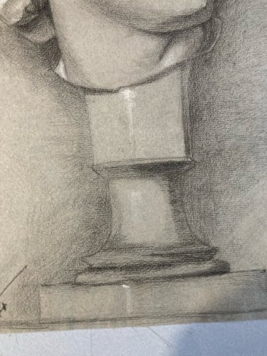 dessin fusain XIXe tete buste Homme Sculpture David Michel Ange Ancien