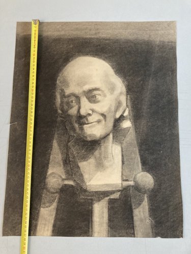 dessin fusain XIXe tete buste sur chevale￼t homme voltaire houdo art