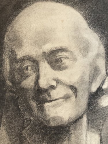 dessin fusain XIXe tete buste sur chevale￼t homme voltaire houdo art