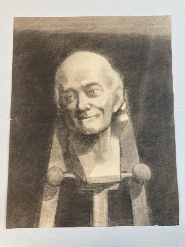 dessin fusain XIXe tete buste sur chevale￼t homme voltaire houdo art