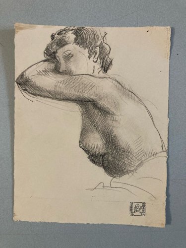Dessin  Georges Deniker Le Plus Jeune Cubiste Français Femme Nu 1940
