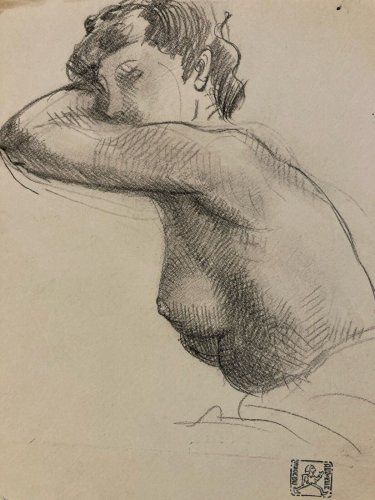 Dessin  Georges Deniker Le Plus Jeune Cubiste Français Femme Nu 1940