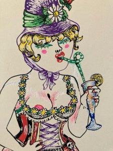 Gouache Drawing 2000 On Paper Woman Hat Fashion Drawing Painting Art Lingerie