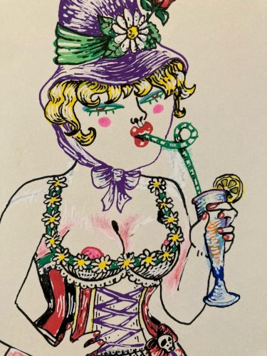 Dessin Gouache 2000 Sur Papier Femme  Chapeau Mode Drawing Peinture Art Lingerie