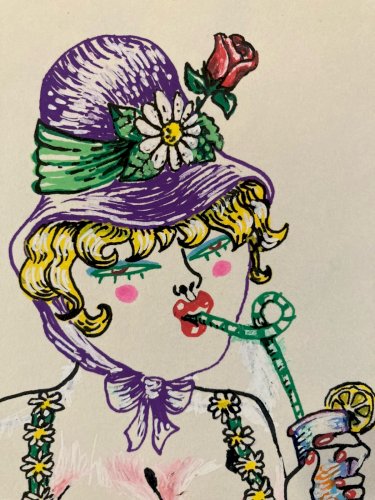 Dessin Gouache 2000 Sur Papier Femme  Chapeau Mode Drawing Peinture Art Lingerie