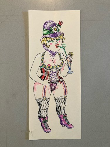 Dessin Gouache 2000 Sur Papier Femme  Chapeau Mode Drawing Peinture Art Lingerie