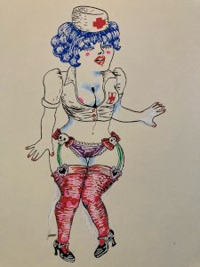 Gouache Drawing 2000 on Paper Woman Hat Fashion Drawing Painting Nurse