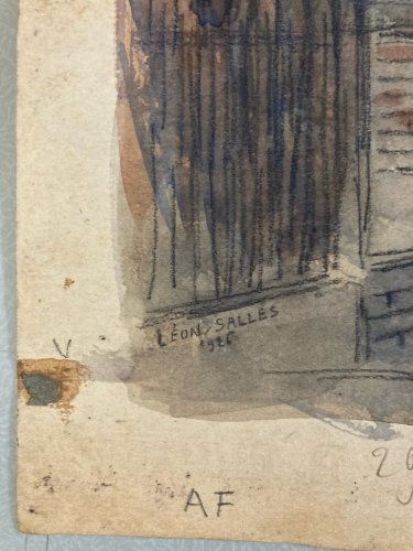 Dessin Gouache Aquarelle Papier Scène De Rue Barbet Rouan 1926 Ville Marché