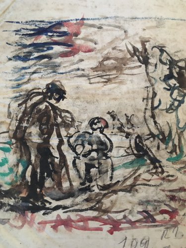 Dessin Gouache Aquarelle Rene Thomsen Les Fleurs Du Mal 1930 Sur Papier