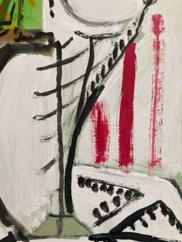 Dessin Gouache Femme Cubiste Expressionnisme 1970 Géométrique À Identifier