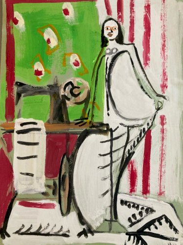 Dessin Gouache Femme Cubiste Expressionnisme 1970 Géométrique À Identifier