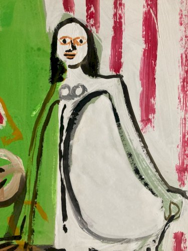 Dessin Gouache Femme Cubiste Expressionnisme 1970 Géométrique À Identifier