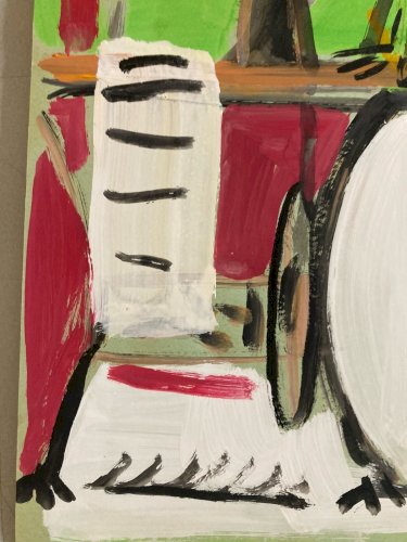 Dessin Gouache Femme Cubiste Expressionnisme 1970 Géométrique À Identifier