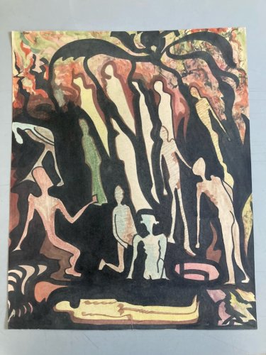 Dessin Gouache Papier Expressionniste Expressionnisme Art Ancien 1959 XXe