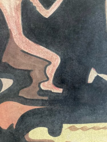Dessin Gouache Papier Expressionniste Expressionnisme Art Ancien 1959 XXe