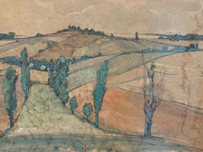 Dessin Gouache Papier  Paysage Sud Ouest Pays Basque ? 1950 Ancien Drawing Art