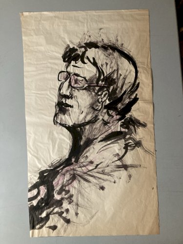 Dessin Gouache Peinture Portrait Jeune Honne 1960 Sur Papier Ancien Art