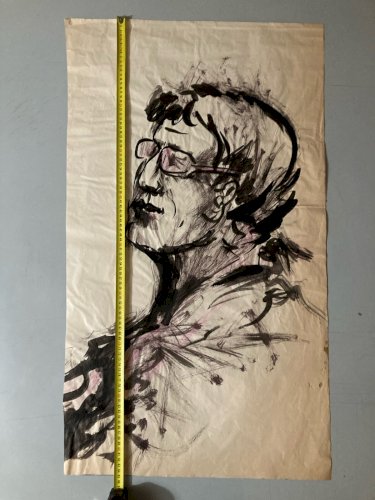 Dessin Gouache Peinture Portrait Jeune Honne 1960 Sur Papier Ancien Art